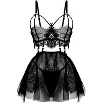 Zmysłowy Koronkowy Komplet Bielizna Damska Koszulka Walentynki Czarna