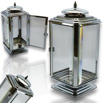 Znicz Glamour Metalowy Szyba Elegancki na Wkład Grób Jasny Srebrny 28cm