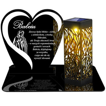 ZNICZ SOLARNY LED WIECZNY PODSTAWKA NA CMENTARZ GRÓB lampka Napis Serce 3D DLA BABCI - upominki_pl