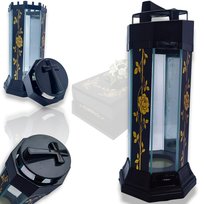 ZNICZ SZKLANY WIEŻA LAMPION NA WKŁAD GRÓB ZDOBIONY CZARNY ZŁOTA RÓŻA