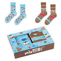 ZOOKSY skarpetki świąteczne damskie w zestawie r.36-40 2 pary, skarpetki w ciasteczka i pierniki, skarpetki na prezent - mixTURY PIERNIKOWE 