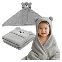 Zothy Ręcznik dla dzieci z kapturem szary miś z guzikami mniejszy