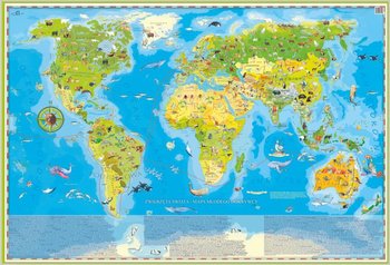 Zwierzęta Świata Młodego Odkrywcy mapa ścienna dla dzieci na podkładzie do wpinania - pinboard, ArtGlob - Artglob