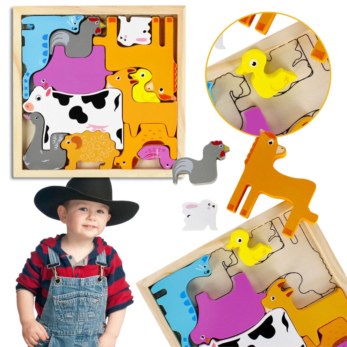 sarcia.eu Zwierzęta wiejskie układanka drewniana dla dzieci - 12 elementów