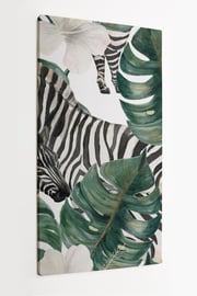 Obraz na ptnie HOMEPRINT, zebra, monstera, biae kwiaty, licie 60x120 cm  - HOMEPRINT | Sklep EMPIK.COM