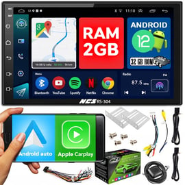 Radio samochodowe 2 DIN 7 2GB RAM USB GPS Bluetooth Android 12 Android  Auto CarPlay, NCS RS-304 - NCS