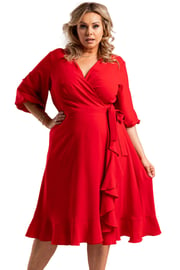 Sukienka IRIS kopert falbanka czerwona 50/52 PLUS SIZE - KARKO | Moda Sklep  