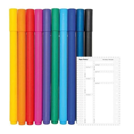 10 cienkich długopisów żelowych 0,4 mm + prostokątny szablon Rico Design