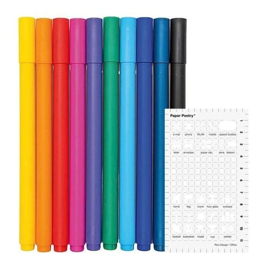 10 cienkich długopisów żelowych 0,4 mm + szablon ikony Office Rico Design