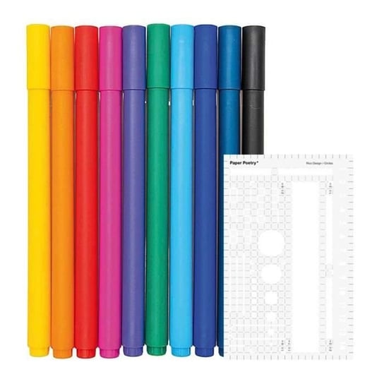 10 cienkich długopisów żelowych 0,4 mm + szablon podstawowy Rico Design