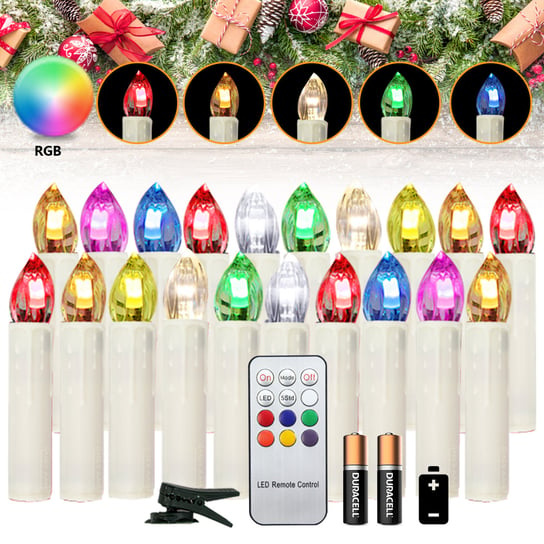 100x świece LED LED świece świąteczne Dekoracje świąteczne RGB z timerem ciepłą białą+RGB z baterią Einfeben