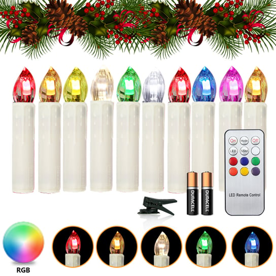 10x świece LED LED świece świąteczne Dekoracje świąteczne RGB z timerem ciepłą białą+RGB z baterią Einfeben