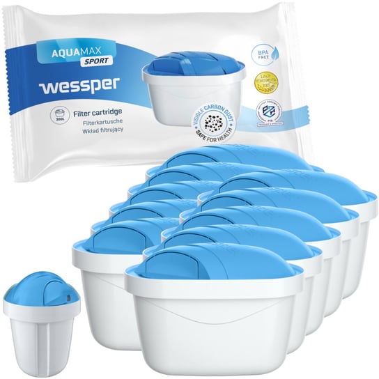 10X Wessper Aquamax Sport Zamienny Filtr/Wkład Wody Do Dzbanków: Brita, Aquaphor, Wessper, Dafi (Zamiennik) Wessper