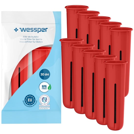 10X Wessper Zamienny Wkład Filtrujący Do Butelek Dafi (Zamiennik) Czerwony Wessper