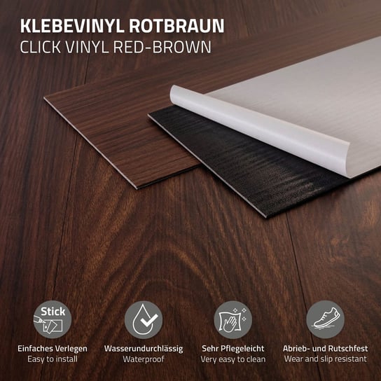 11,15 m² winylowa wykładzina podłogowa z klejem PVC winylowa wykładzina podłogowa laminowana czerwono-brązowa ML-DESIGN