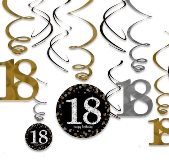 12 Dekoracyjne sprężynki Uroczystość 18 urodzin Złoty&Srebrny Amscan