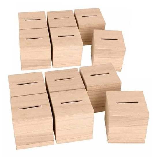12 sześciennych drewnianych skarbonek o wymiarach 6 x 6 x 6 cm Youdoit