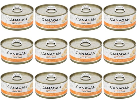 12x KARMA MOKRA DLA KOTA bezzbożowa bez cukru Canagan kurczak łosoś 75g puszka Canagan