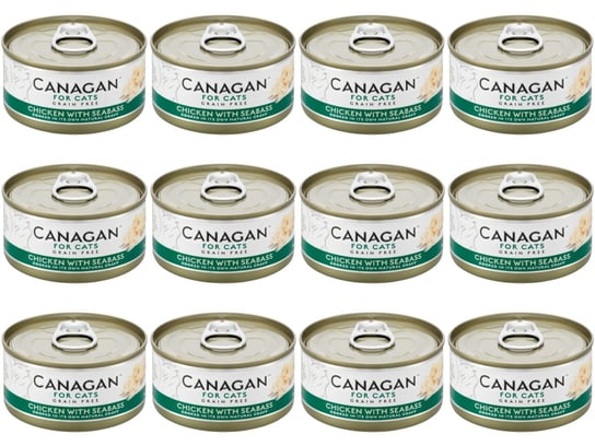 12x KARMA MOKRA DLA KOTA bezzbożowa bez cukru Canagan kurczak z rybą 75g puszka Canagan