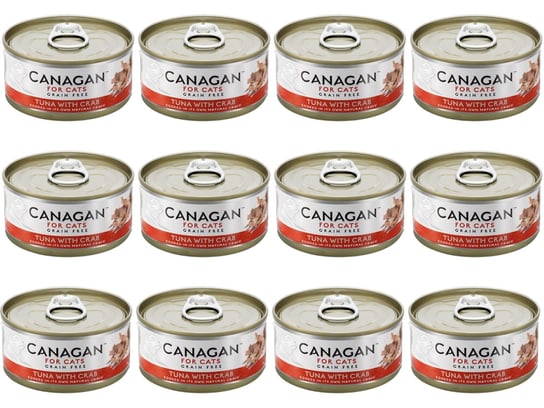 12x KARMA MOKRA DLA KOTA bezzbożowa bez cukru Canagan tuńczyk krab Tuna Crab 75g puszka Canagan