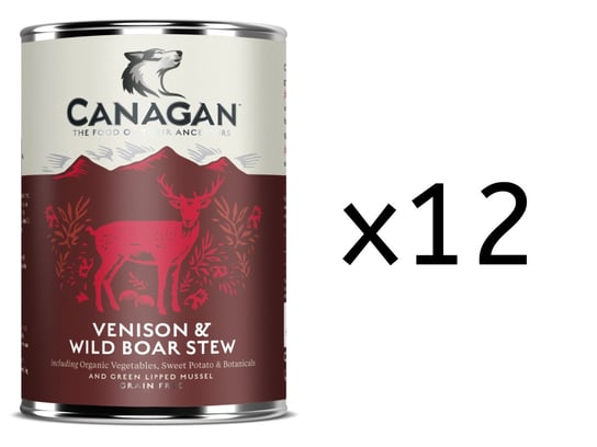 12x KARMA MOKRA DLA PSA bezzbożowa bez cukru Canagan Venision Wild Boar Stew dziczyzna puszka 400g Canagan