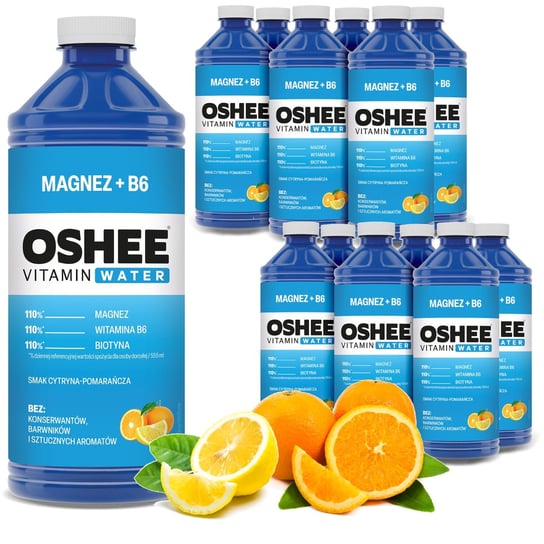 12x OSHEE Vitamin Water magnez + B6 cytryna - pomarańcza 1100 ml Oshee