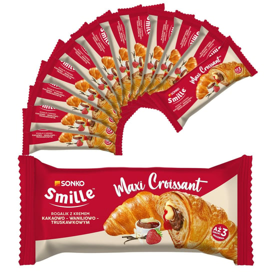 12x SMILLE Maxi Croissant - rogalik z kremem kakaowo - waniliowo - truskawkowym 160g Sonko