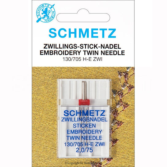 130/705 H-E ZWI NE 2,0 SMS Igły do haftowania SCHMETZ do maszyn domowych, para, rozstaw 2,0mm, 2x75 Schmetz