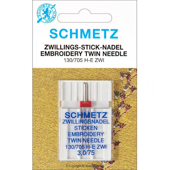 130/705 H-E ZWI NE 3,0 SMS Igły do haftowania SCHMETZ do maszyn domowych, para, rozstaw 3,0mm, 2x75 Schmetz