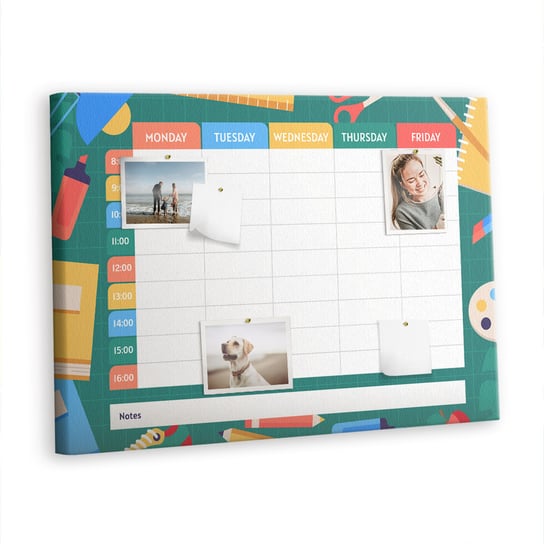 Organizer, Tablica korkowa 100x70 cm + Kolorowe Pinezki - Plan lekcji
