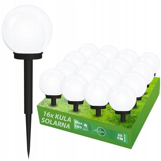 16x Lampa Ogrodowa LED SOLARNA kula biała 10 CM NNLED