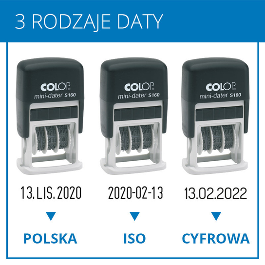 DATOWNIK Colop Mini S160 ISO - DATOWNIK + WŁASNY TEKST - COLOP | Sklep ...