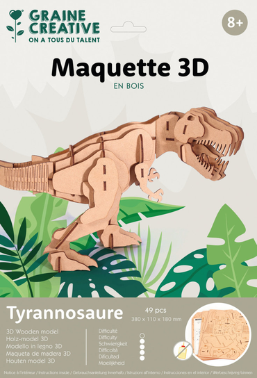 Graine Creative T-Rex 3D Holzmodell – Mechanisch, Zum Zusammenbauen, Ca. 16,8 X 11,4 Cm