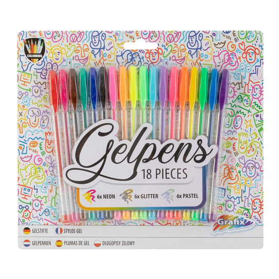 18 Długopisów Żelowych (Neonowy Brokat Pastelowy) Grafix