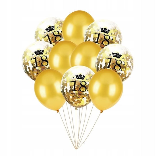 18 Urodziny Balony Złote Konfetti 10szt - Zestaw na Specjalną Okazję Galaxy