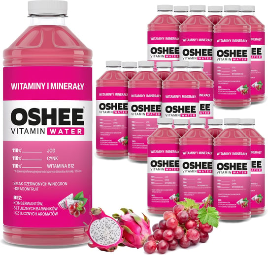 18x OSHEE Vitamin Water witaminy i minerały winogrona - dragonfruit 1100 ml Oshee