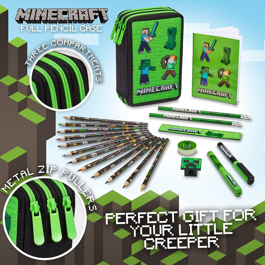 Minecraft Piórnik, duży piórnik, 3 przegródki, wypełnione przyborami ...