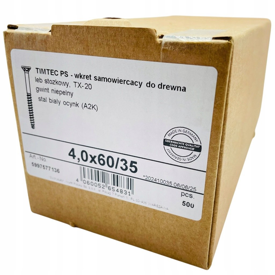 Timtec Llc Wkręty TIMTEC PLUS konfirmaty Wurth 4x60 DO DREWNA samowiercące tx20 ...