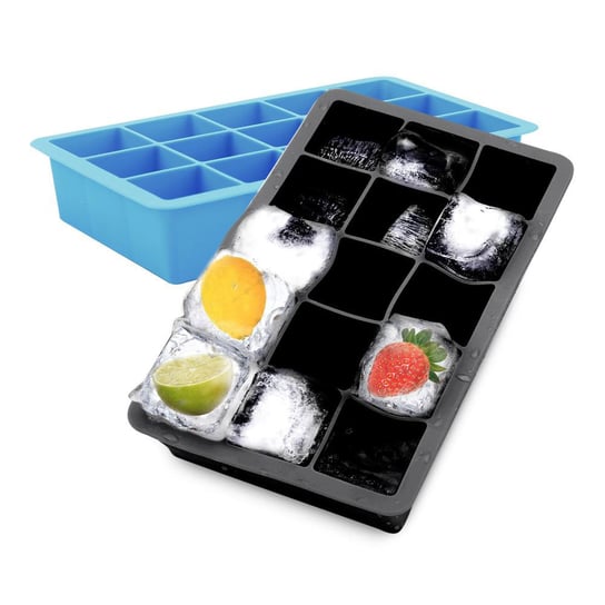 1x Foremka do kostek lodu/Silikonowa foremka w kolorze CZARNYM - Ice Cube Silicone Mould z 15 przegródkami 3 x 3 x 3 cm każda dla dużych kostek lodu - BPA Free Flexible Ice Cube Tray for Ice, Baby Fo Intirilife