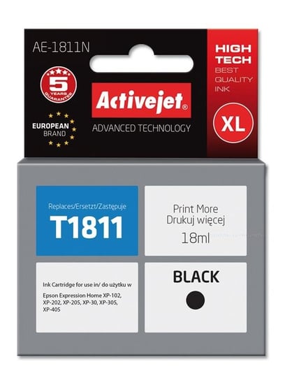 1x Tusz ActiveJet Do Epson T1811 T01811 18ml Black Activejet
