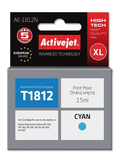 1x Tusz ActiveJet Do Epson T1812 T01812 15ml Cyan Activejet
