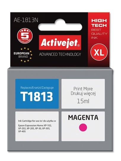 1x Tusz ActiveJet Do Epson T1813 T01813 15ml Magenta Activejet