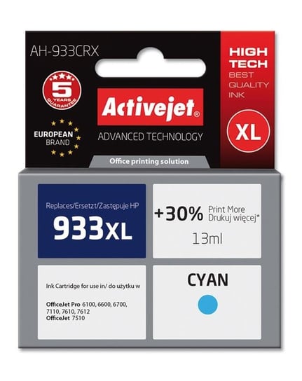 1x Tusz ActiveJet Do HP 933XL 13ml Cyan Activejet