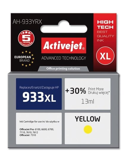 1x Tusz ActiveJet Do HP 933XL 13ml Yellow Activejet