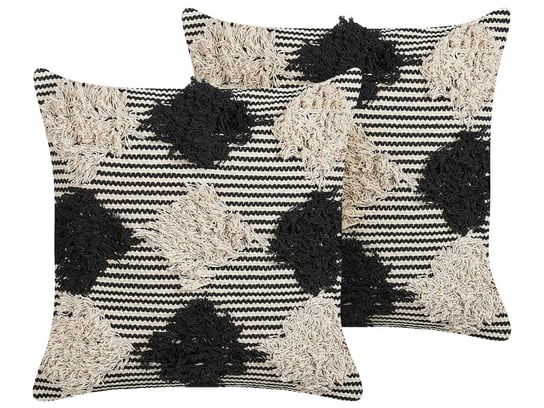2 bawełniane poduszki dekoracyjne geometryczny wzór 50 x 50 cm beżowo-czarne BHUSAWAL Beliani