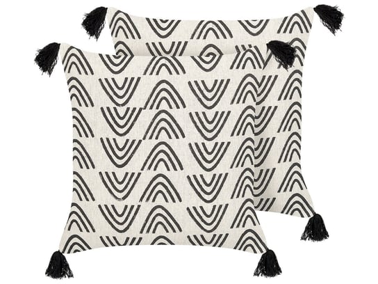 2 bawełniane poduszki dekoracyjne geometryczny wzór z frędzlami 45 x 45 cm biało-czarne MAYS Beliani