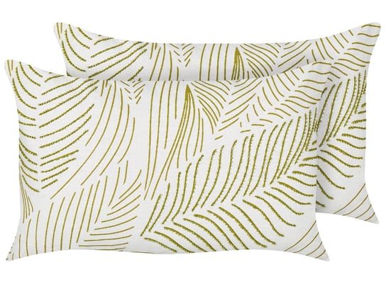 2 bawełniane poduszki dekoracyjne haftowana w liście 30 x 50 cm białe z zielonym SPANDOREA Beliani