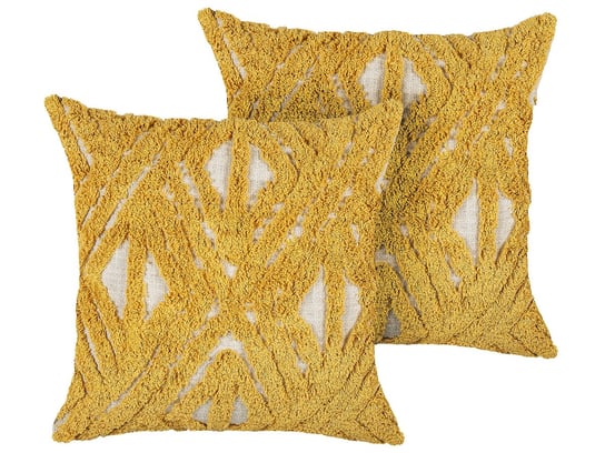 2 bawełniane poduszki dekoracyjne w geometryczny wzór 45 x 45 cm żółte ALCEA Beliani