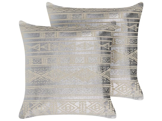 2 bawełniane poduszki dekoracyjne w geometryczny wzór 50 x 50 cm srebrne OUJDA Beliani