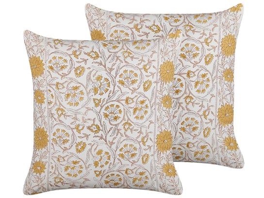 2 bawełniane poduszki dekoracyjne w kwiaty 45 x 45 cm biało-żółte CALATHEA Beliani